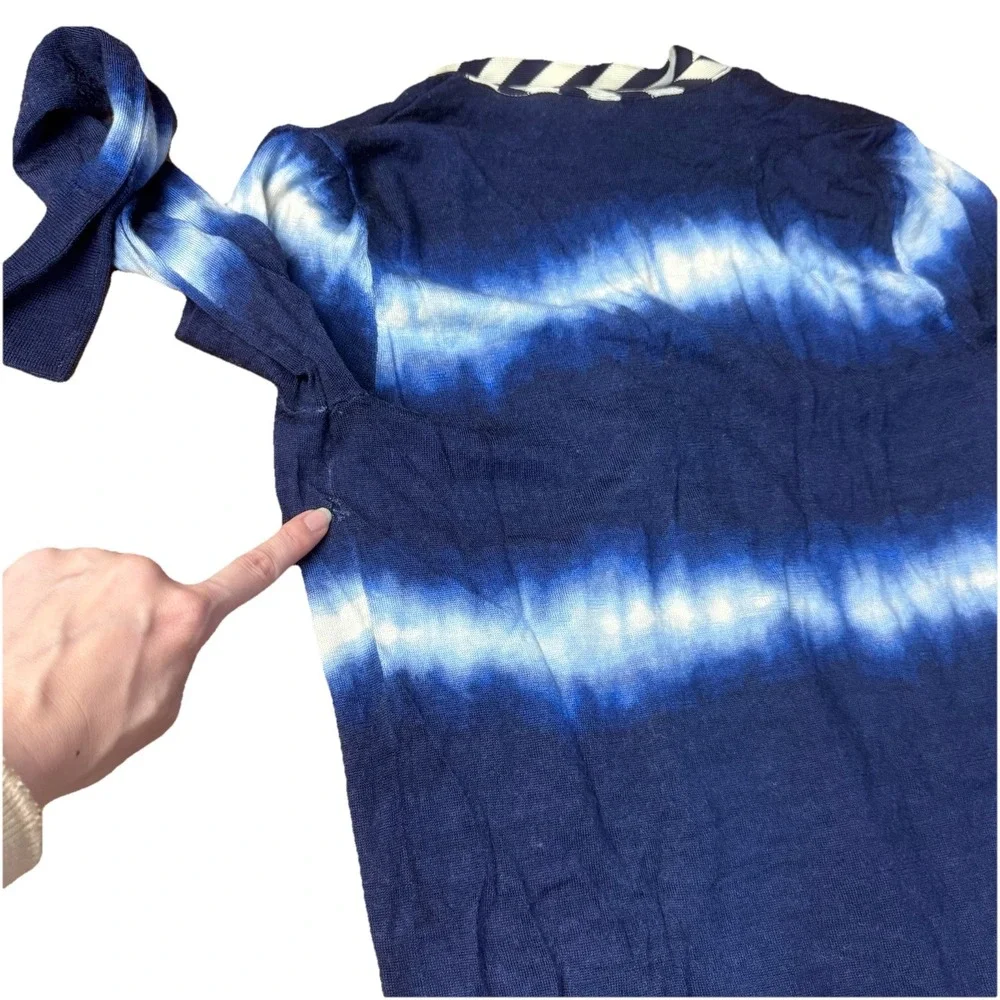 Tory Burch‎ Blue Cardigan Sweater Navy Small Nautical Tie Dye *flaws